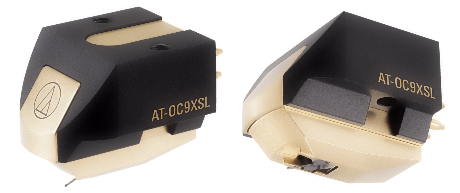 Audio Technica Tonabnehmer ATOC9XSL schräg von vorne und Sicht auf Nadelträger