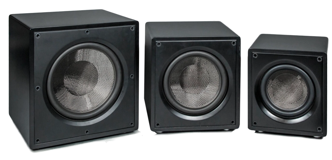 Velodyne VI-Q Subwoofer: die 3 Exemplare der Serie im Größenvergleich nebeneinander