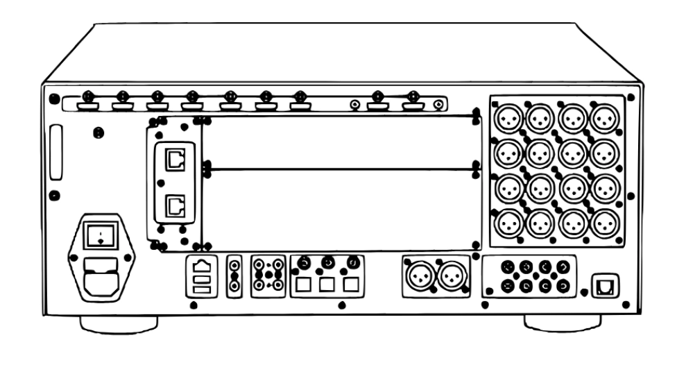 Stormaudio ISP Elite MK3 32 AoIP AES67 – Visualisierung Rückseite mit Anschlüssen
