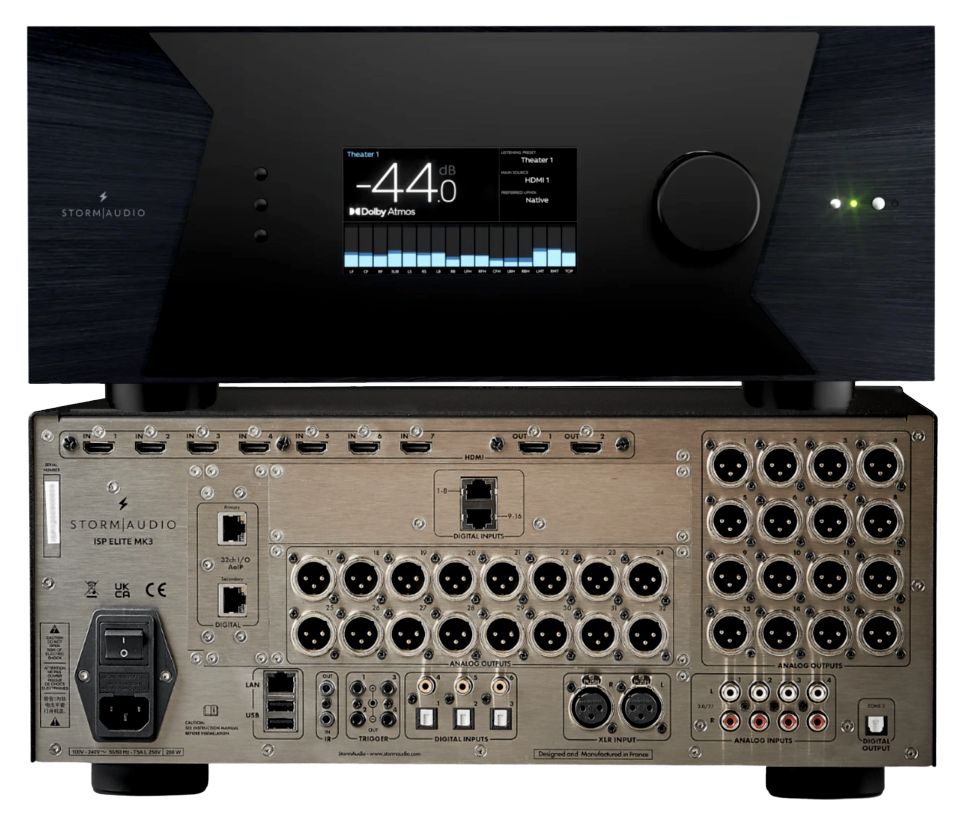Stormaudio ISP Elite MK3 AV-Vorstufe Front und Rückseite
