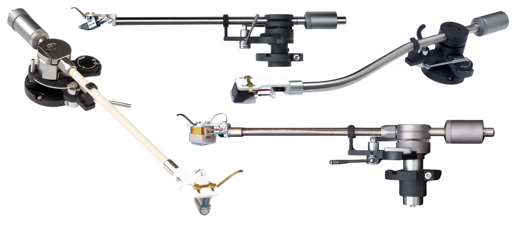 Korfaudio Tonarm-Collage: TA-AF9, TA-SF11R, TA-SF9, TA-CF9