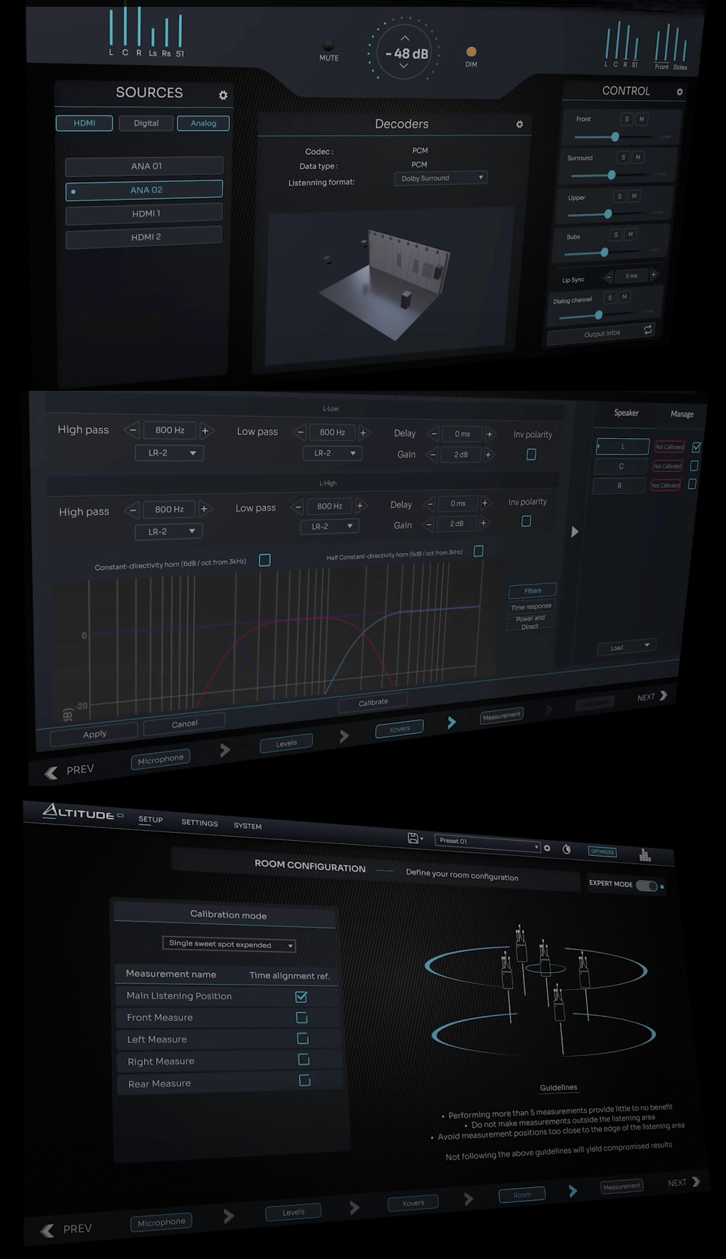 Trinnov Software-Oberfläche: 3 Screenshots