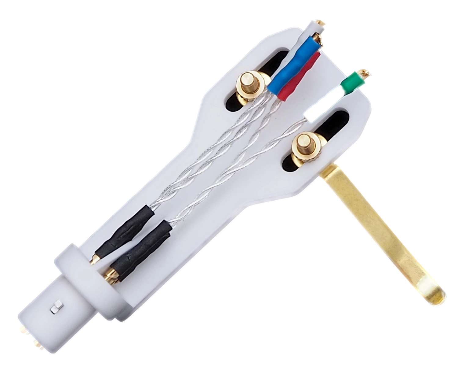 Korfaudio Headshell HS-A03: Ansicht von unten mit Blick auf die Silberkabel