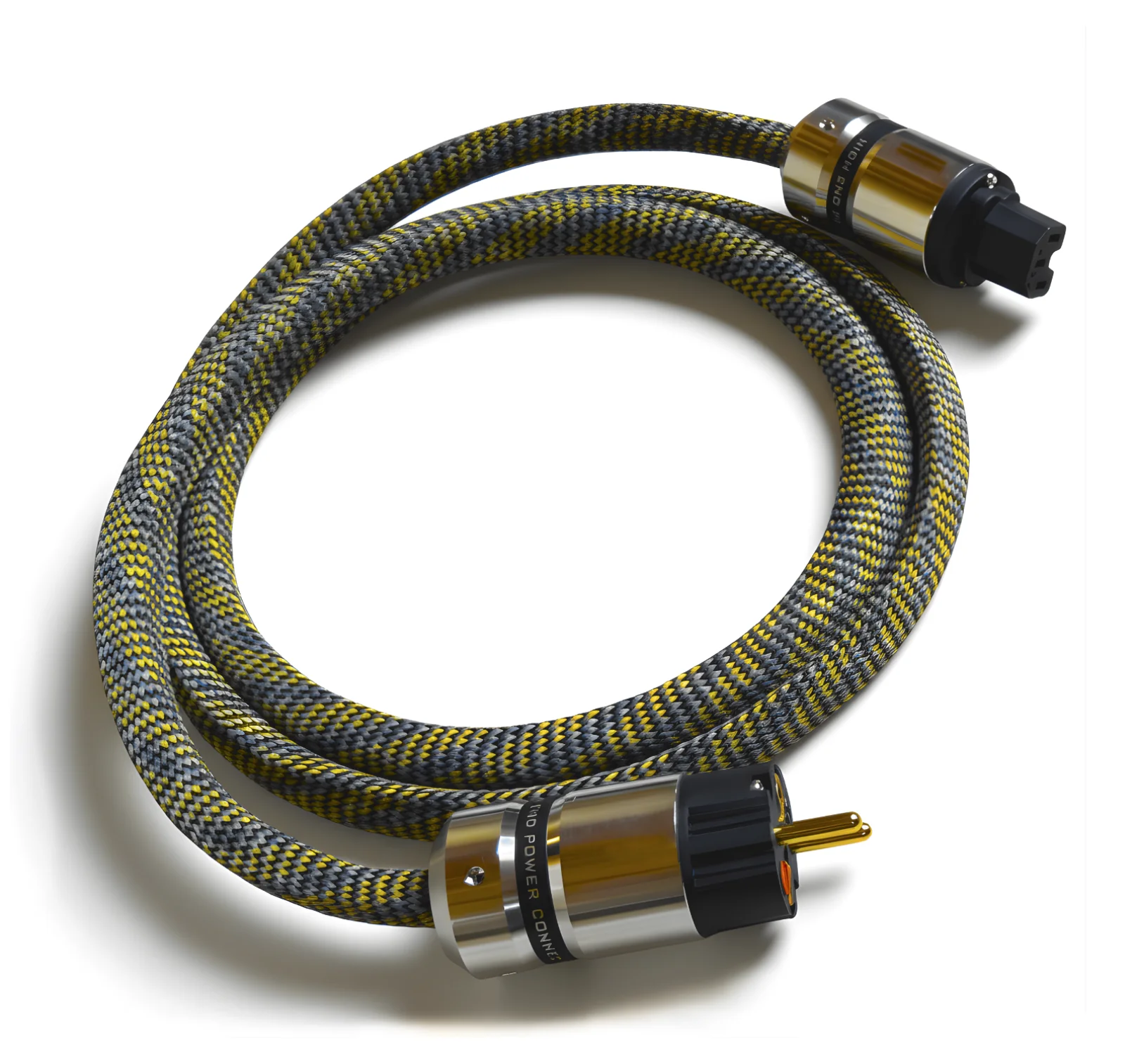 Supra Netzkabel konfektioniert von Audio-Freak mit alternativen Steckern und Gewebeschlauch von Viablue in gelb-grau